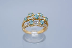 (MA5) Lady's 14K Two Tone Gold Diamond & Teal Stone Ring .40ct 4.2 Grams Size 6 - Picture 1 of 6