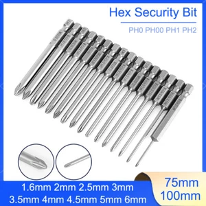 5Pcs Long Reach Phillips Hex Security Bit Set S2 Steel Screwdriver Bits 75/100mm - Picture 1 of 44