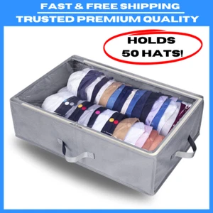 Large Hat Storage Box for Baseball Caps, Holds Up to 50, Organizer, Gray - Picture 1 of 7