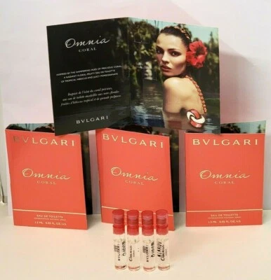 Bvlgari Omnia Coral por Bvlgari EDT 0,05 oz MINI spray para mujer (4 frascos cardados) Foto 1 de 4