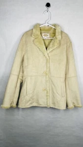 Talbots Coat Women Size L Beige Bone Faux Shearling Y2K - Picture 1 of 8