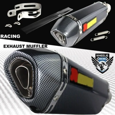 1-1/4" Rolled Carbon Look Tip Motorcycle 1.5"-2" Performance Exhaust Muffler Kit - Image 1 of 4