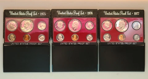 U.S. Mint Proof Sets - Years 1975, 1976 and 1977 Cover