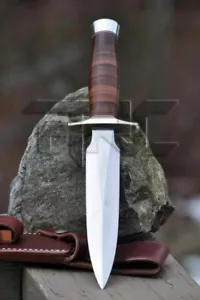 MASSGESCHNEIDERTE HANDARBEIT D2 WERKZEUG STAHL JAGDDOLCH BOWIE MESSER GESTAPELT LEDERGRIFF - Bild 1 von 2