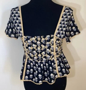Nwt American Eagle Boho Black Square Neck Short Sleeve Peasant Top Size S - Picture 1 of 6