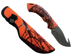 Buck 393 Knife Omni Hunter W/ Gut Hook Orange Blaze Mossy Oak 4” Blade 12 Pt - Picture 1 of 12