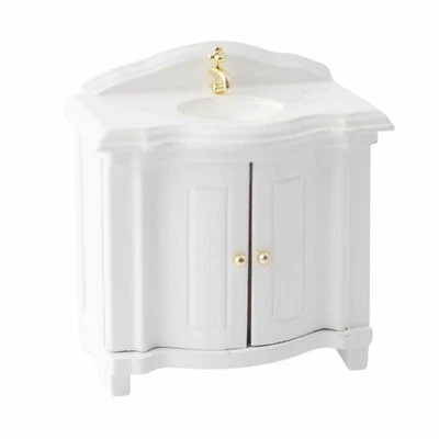 Dolls House Sink Basin Vanity Unit White Wood Bathroom Furniture Miniature 1:12 - Image 1 of 4