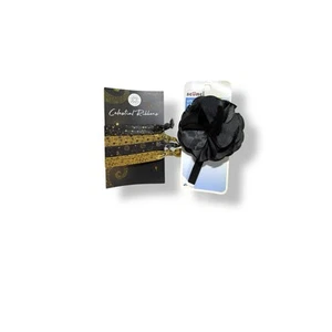 DUO Celestial Ribbons 4 Black & Gold Hair Ties & Scunci Black Flower Hairband - Picture 1 of 3