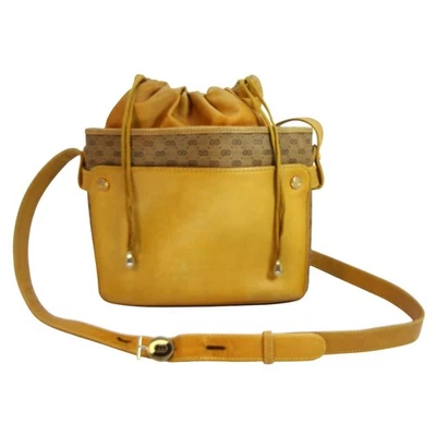 Bolso Cubo Vintage Gucci Monograma Cuero Amarillo Mostaza Correa con Cordón Foto 1 de 4