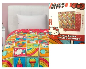 Hello Kitty Quilt Blanket Sanrio Full Queen Reversible 90 in. Skates Rainbows - Picture 1 of 2