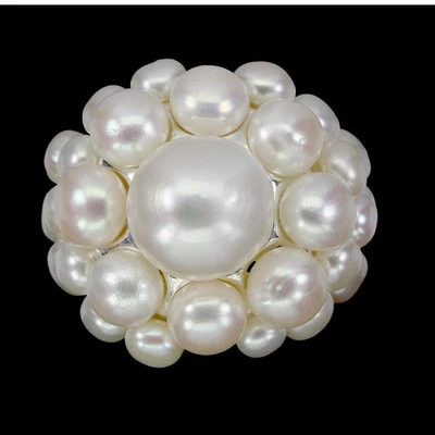 Anello in argento sterling 925 perla rotonda 13 mm grande gemma naturale... - Immagine 1 di 3