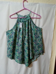 Maurices grün Paisley Neckholder Top L Taschentuchsaum Neu mit Etikett leicht A-Linie - Bild 1 von 7