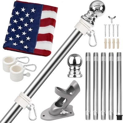 Bandera americana con poste, soporte de poste de bandera de 6 pies para casa exterior con América 3X5 Foto 1 de 4
