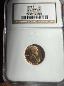 1935 Lincoln Wheat Cent MS67RD Copper Coin 1c NGC - Picture 1 of 4