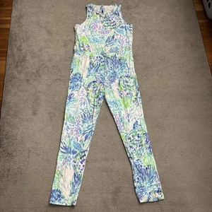 Lilly Pulitzer Vala Jumpsuit One Piece Aqua Purple Koalafications Girls XL 12-14 - Picture 1 of 3