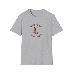 German Shepard Dog Lover Workout Tee –“Belly Rubs or Dumbbells?” - Picture 1 of 25