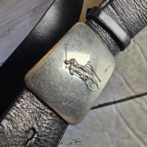 Cinturón de cuero Polo Ralph Lauren para hombre 34/85 negro plateado placa hebilla Big Pony - Imagen 1 de 24