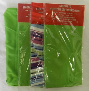 Book Covers 4 Striped Lime Green Standard Stretchable Reusable Text Binder New - Imagen 1 de 6