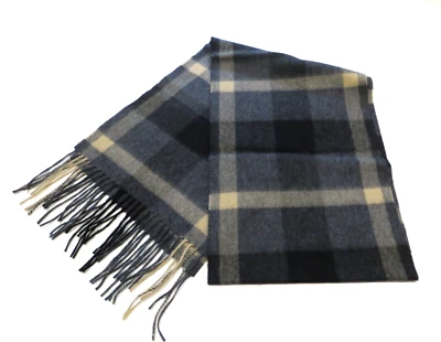 Nueva bufanda con flecos de cachemir a cuadros gris/bronceado Club Room de lujo para hombre Foto 1 de 3