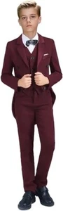 Boys Suit for Kids 3 Piece Swallow Tailed Coat Slim Fit Tailcoat Toddler Wedding - Picture 1 of 27