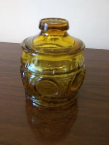Libbey Amber Glass Candy Dish With Lid Coin Pattern Jar - Picture 1 of 10