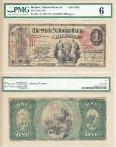 Boston, MA - $1 1875 Fr. 384 The State NB Ch. # 1028 PMG Good 6 - Picture 1 of 1
