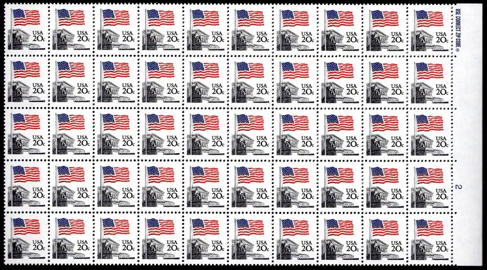 Scott #1894e Flag over Supreme Court Plate Block of 25 Stamps - MNH P#2 LR - Image 1 of 1