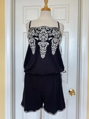 INC Negro Bordado Pantalones Cortos Mameluco Talla L Foto 1 de 4