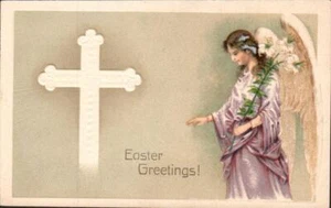 Schöner durchgehender Engel auf schöner alter unbenutzter OSTERN-Postkarte - Bild 1 von 2