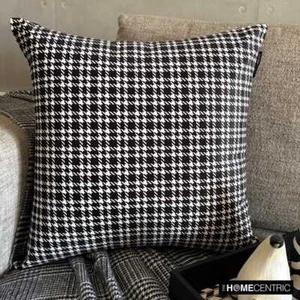 Black & White Throw Pillow Cover Cotton Pillowcase Houndstooth - Checkmate Hound - Picture 1 of 10
