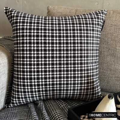 Black & White Throw Pillow Cover Cotton Pillowcase Houndstooth - Checkmate Hound - Image 1 of 4