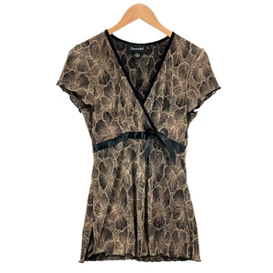 Connected Women's Black & Gold Floral Side Slit Pullover Top Size 8 - Picture 1 of 10