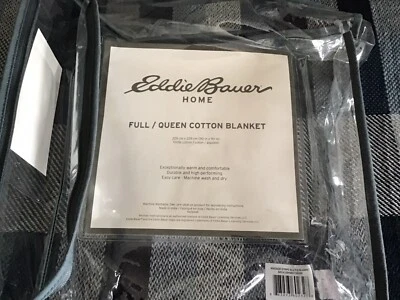 Nueva Manta de Algodón Eddie Bauer Material Tejido Queen Azul Cuadros Cobertor Edredón Foto 1 de 4