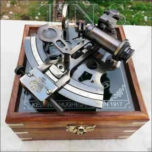 Marine Vintage Box Antique Sextant Nautical Brass Astrolabe Working Original - Picture 1 of 7