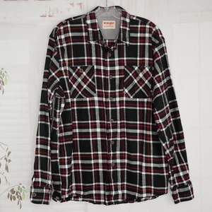 Wrangler Authentics Shirt Large Flannel Black Red Plaid Button Up Long Sleeve - Picture 1 of 10