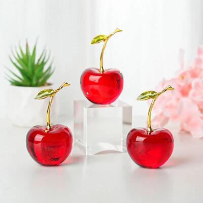 Crystal Single Cherry Figurine Collectible Glass Fruit Ornament Party Decor - Image 1 of 4