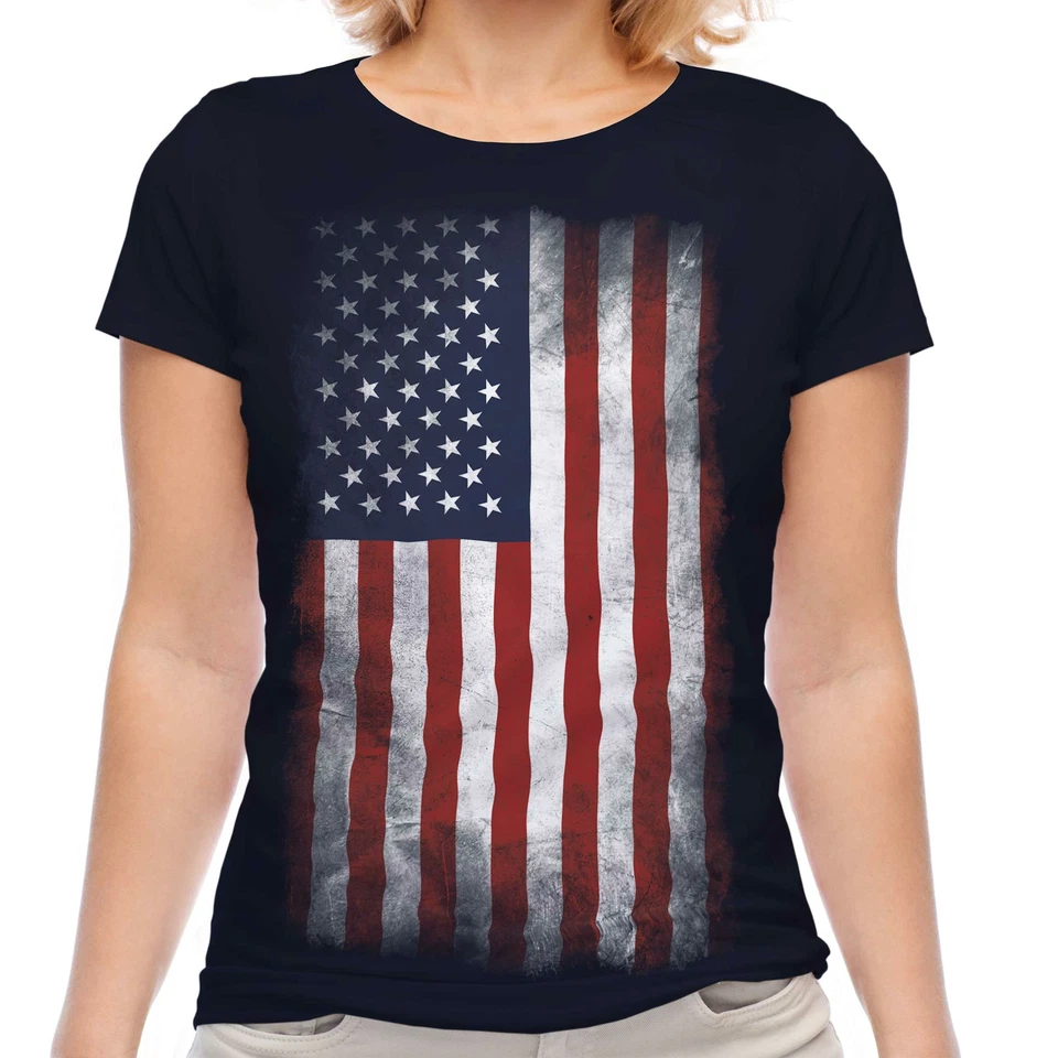 CAMISETA ESTRELLA Y RAYAS BANDERA DESCOLORIDA DAMAS TOP EE. UU. ESTADOS UNIDOS AMÉRICA Foto 1 de 1