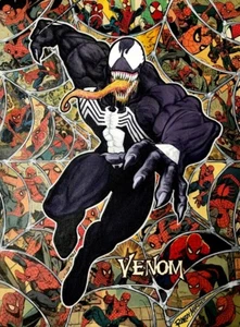 Venom Spider-Man Marvel Comic Book Artwork Tribute Web Collage Fine Art Canvas - Picture 1 of 1