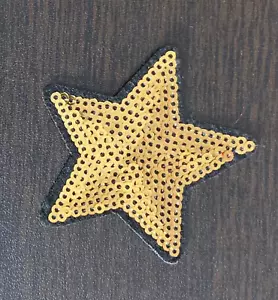 Gold Star Sequin Embroidered Iron On Patch - Picture 1 of 4
