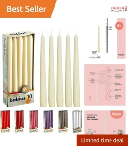 10-Pack Ivory Taper Candles - Smokeless, Classic Design for Every Occasion - Picture 1 of 11