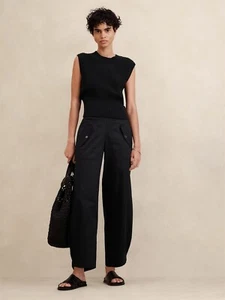 New Banana Republic Linen Cotton Cargo Pull On Wide Leg Pants Size Medium Black - Picture 1 of 9