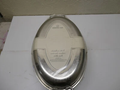 Essential Home 15" Stainless Steel Covered Oval Roaster with Rack NOS - Image 1 of 4