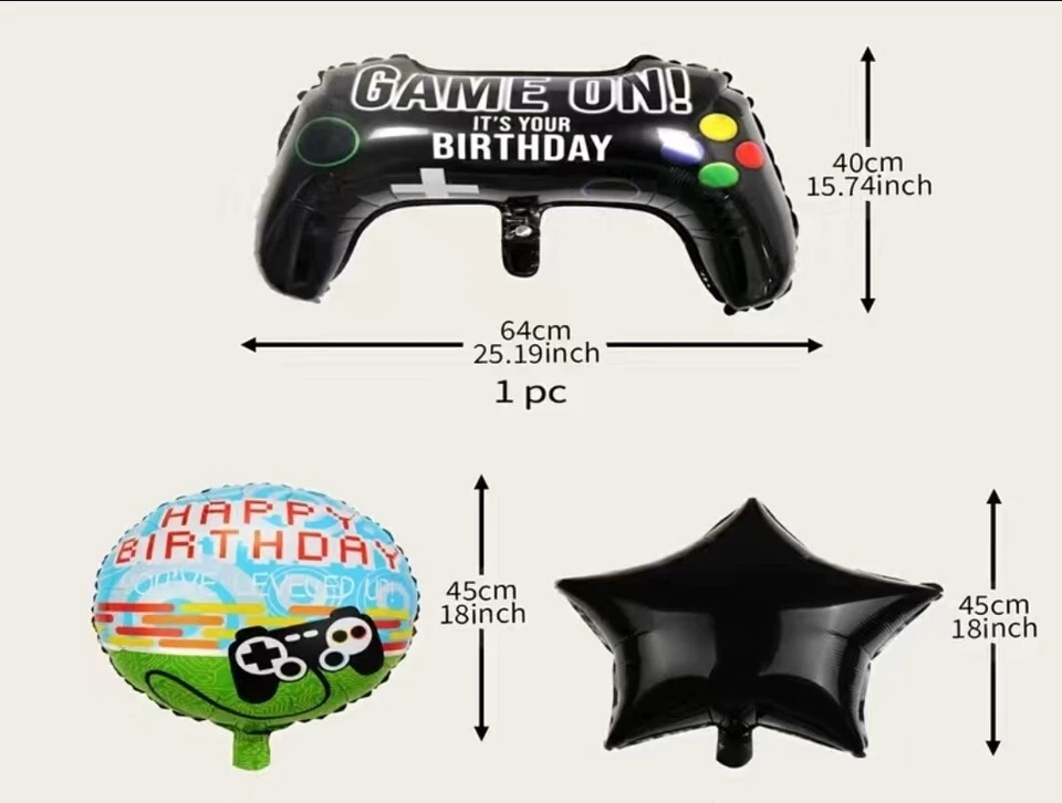 Happy Birthday To The Gamer In Your Life! 3pc Set Lg Balloons! Remote, Star & HB - Image 1 of 1