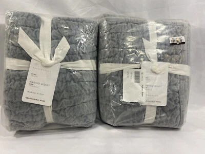 Fundas King de terciopelo lavado Pottery Barn, juego de 2, azul sombra Foto 1 de 4