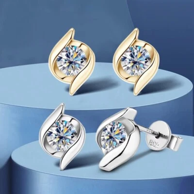 D VVS1 Moissanite Stud Earrings Women Gift 925 Sterling Silver 18k Gold Plated - Image 1 of 4