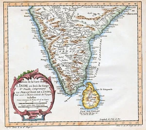 INDIA SRI LANKA "Suite de la carte de l'Inde" 1740-60 N. BELLIN ORIGINAL - Picture 1 of 7