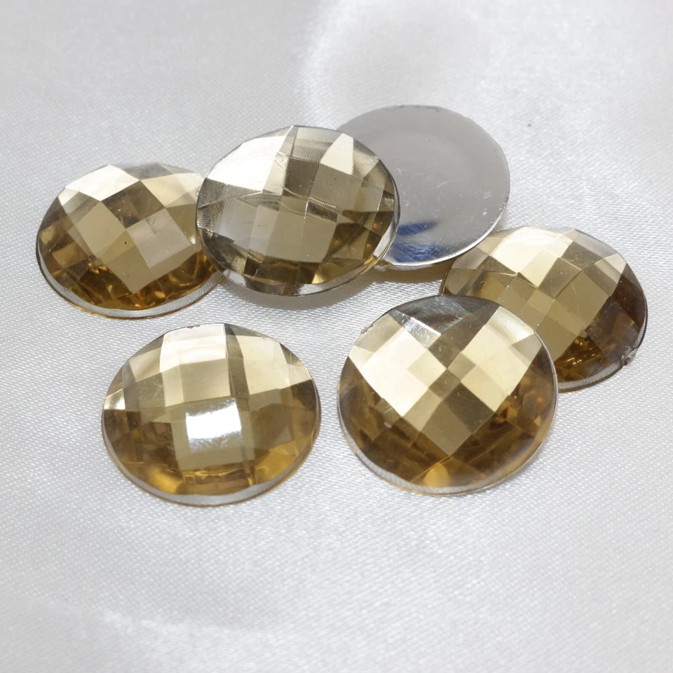 50pcs Champagne Acrylic Flatback Crystal Rhinestone Round Gem Beads 18mm No Hole - Image 1 of 4