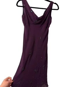 Vintage 90s Jones New York Black 100% Silk Beaded Bias Cut Midi Dress, Size 6P - Picture 1 of 5