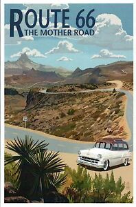 Route 66, The Mother Road, Hairpin, Older Car, Mountain etc. --- Modern Postcard