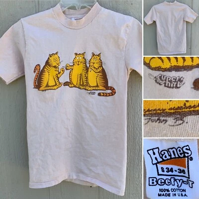 Vintage Cats Smoking T Shirt John B c Super Shirts 1970s 1980s Single Stitch S - Image 1 of 4
